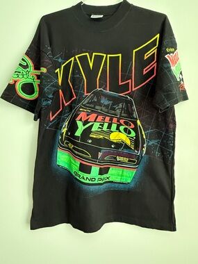Vtg 1993 Kyle Petty 42 NASCAR Mello Yello Black Size Large Full Graphic T-Shirt